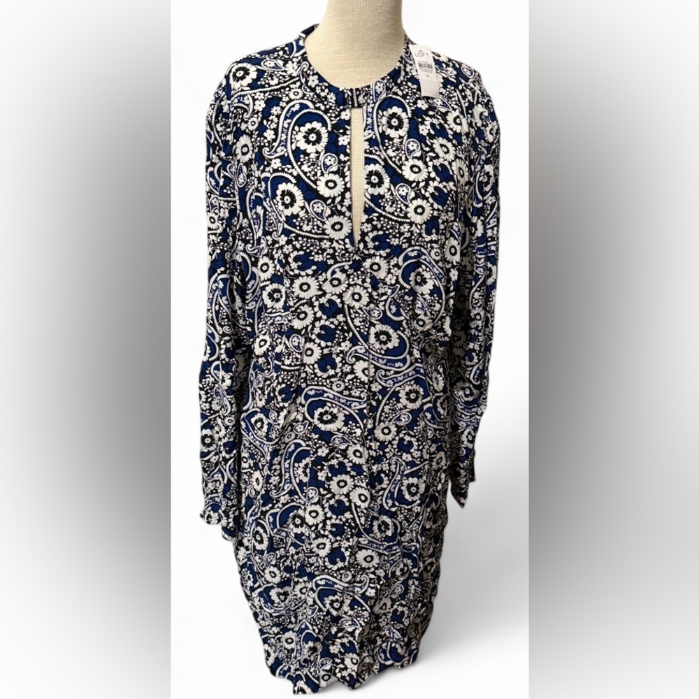 LOFT Tall Blue Paisley Keyhole Shift Dress 16 Women’s NWT